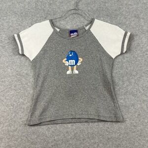 Vintage‎ Y2K Womens M&Ms Baby Tee Shirt Cartoon  Top 90s USA Blue Small Ribbed